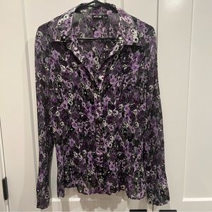 APT9 stretch blouse flower print size large purple flower texture APT 9